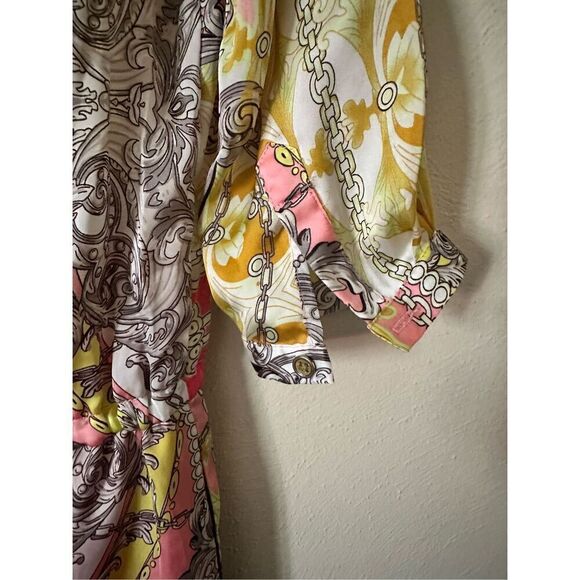 Jennifer Lopez Women’s Silky Multicolored Print Scarf Drawstring Waist Dress Siz - Picture 5 of 6